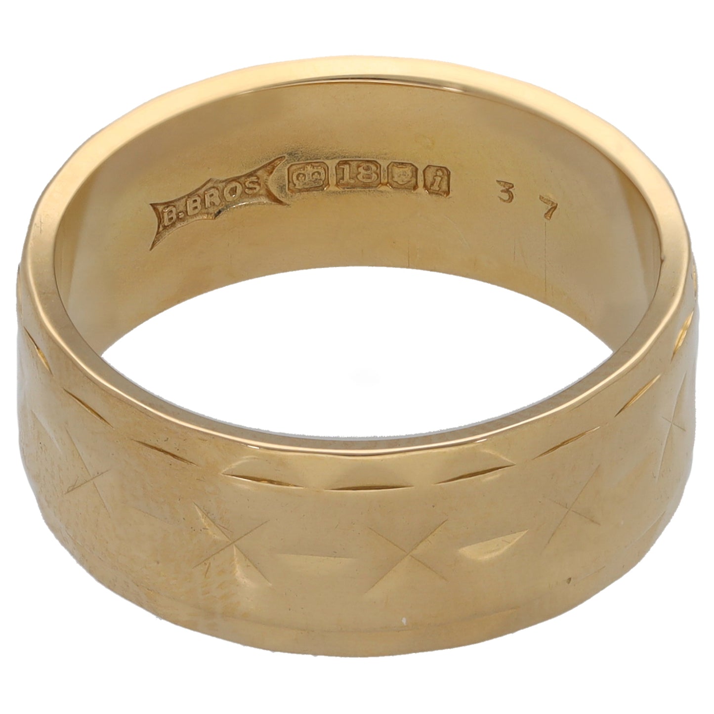 18ct Gold Patterned Wedding Ring Size N