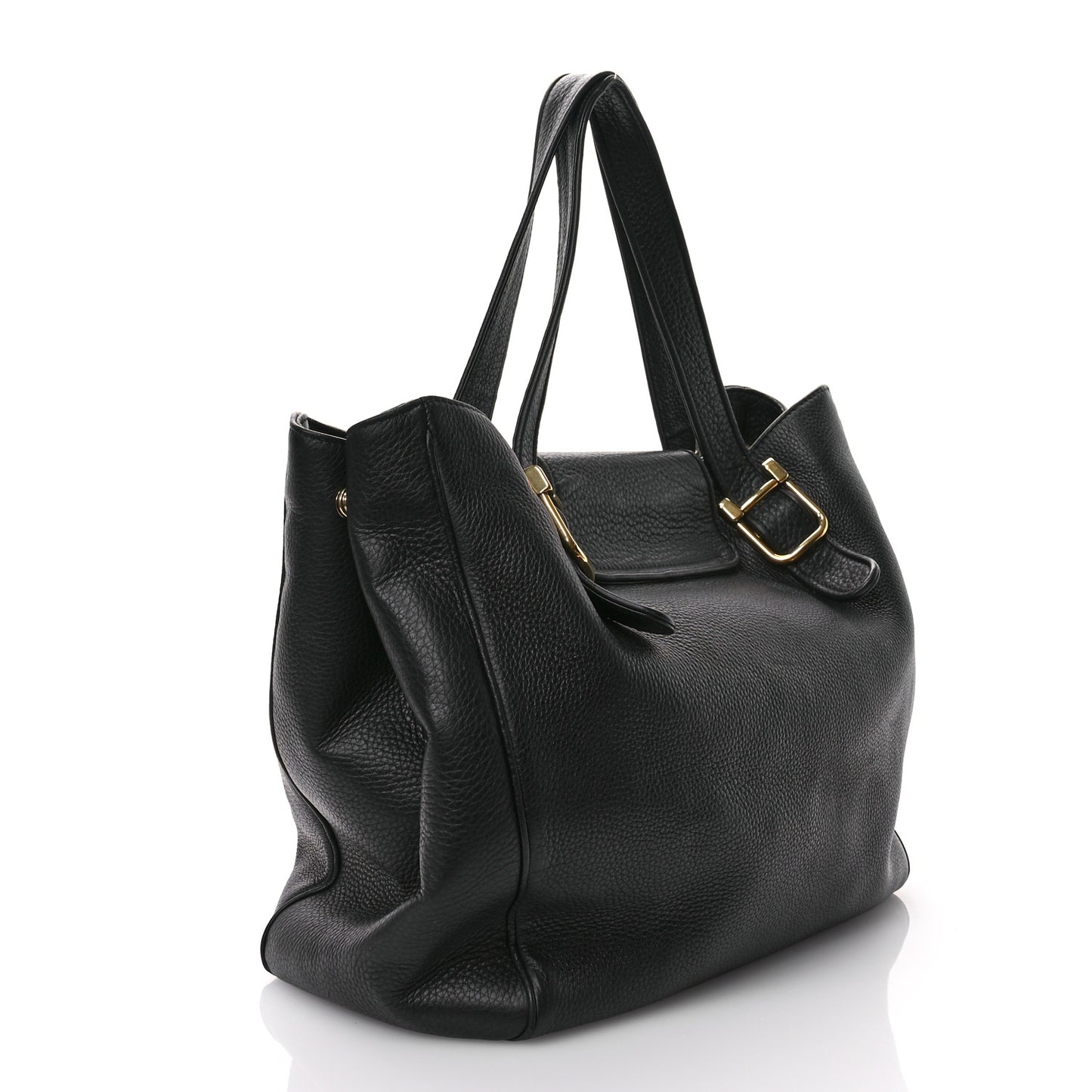 Gucci 1973 Tote Pebbled Calfskin Leather Bag - Black