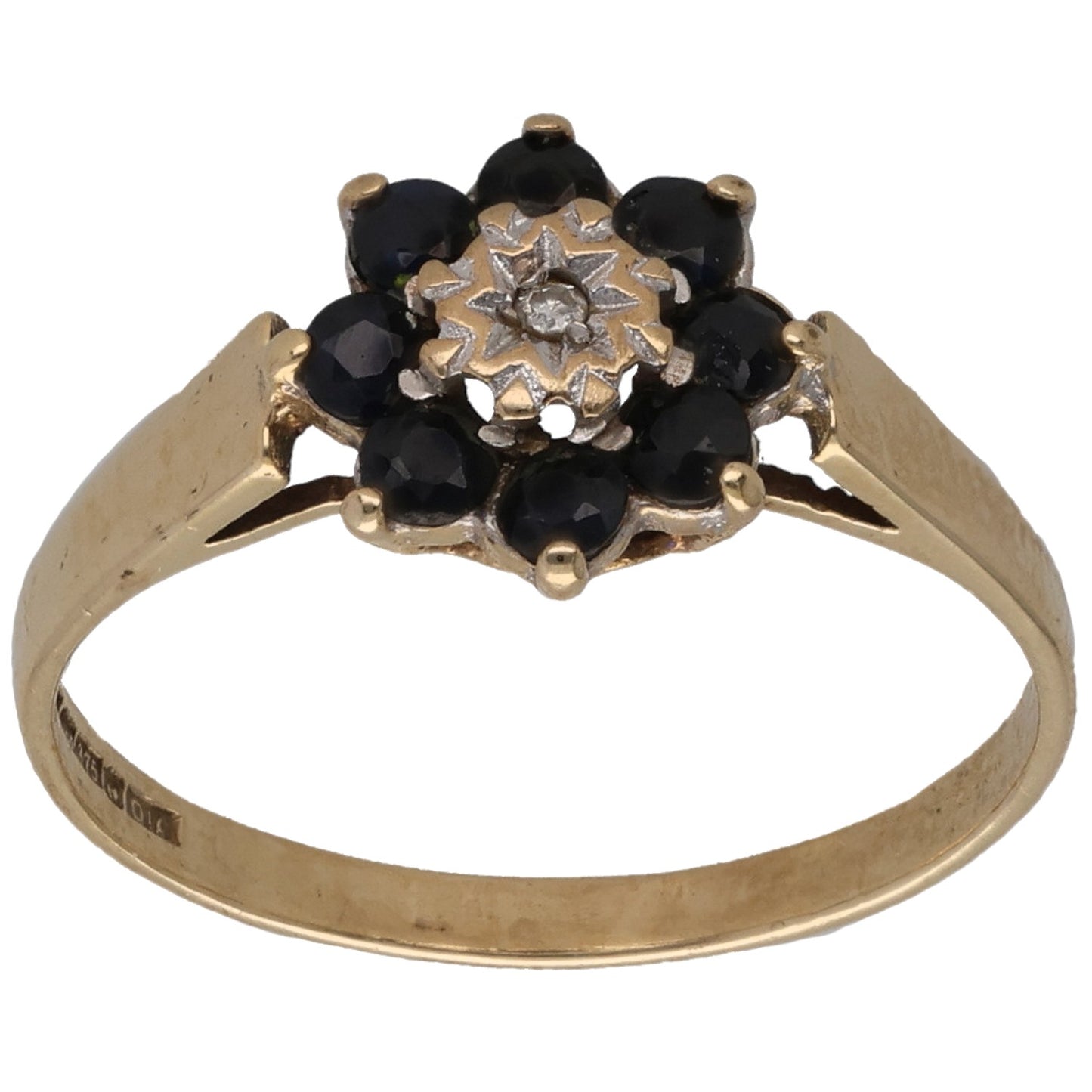 9ct Gold Sapphire & 0.01ct Diamond Cluster Ring Size N