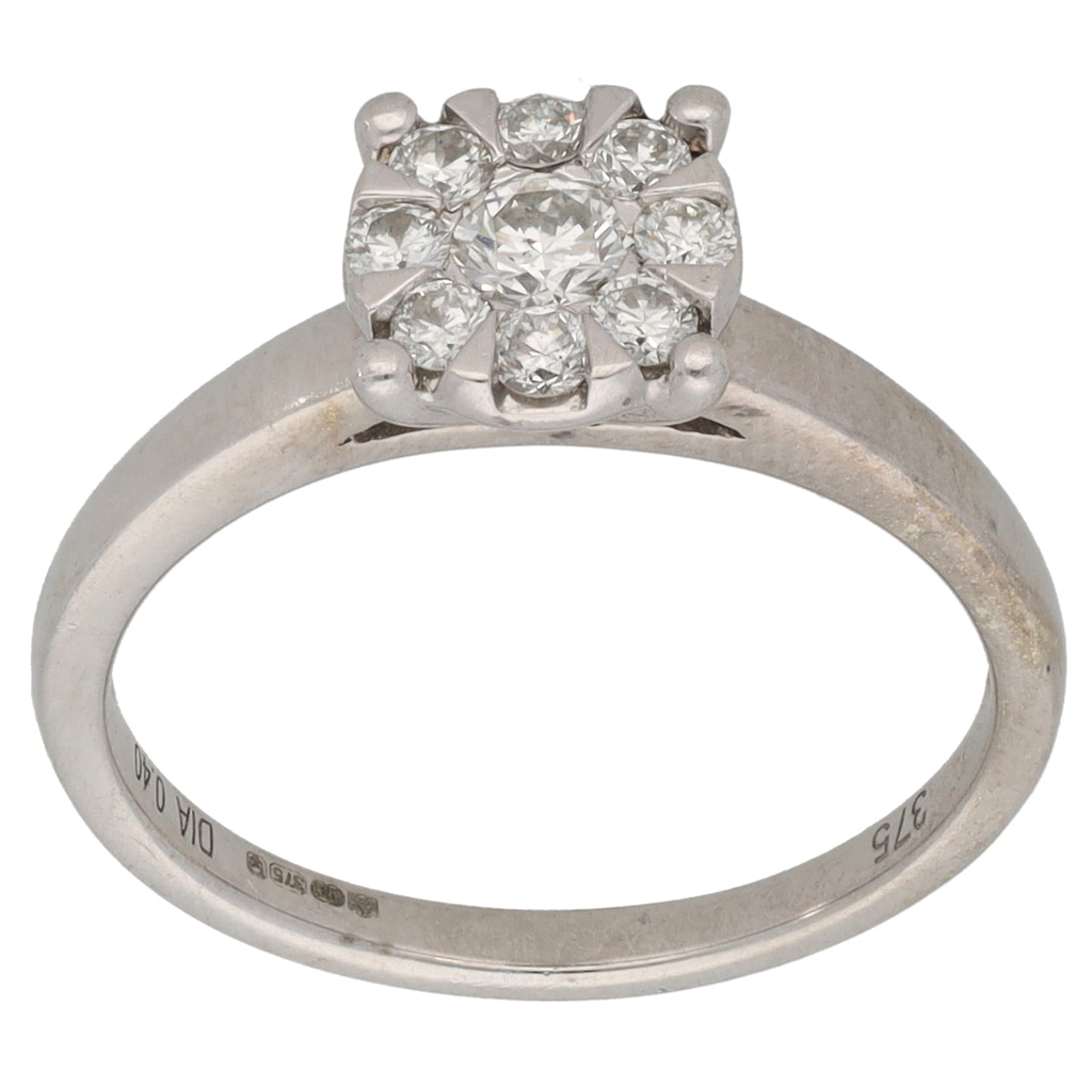 9ct White Gold 0.40ct Diamond Cluster Ring Size M
