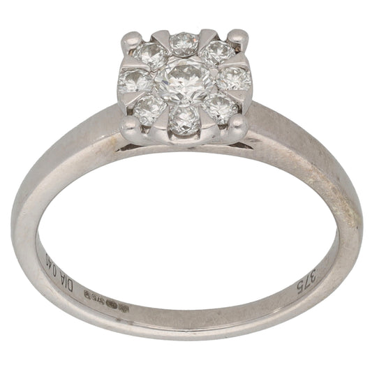 9ct White Gold 0.40ct Diamond Cluster Ring Size M