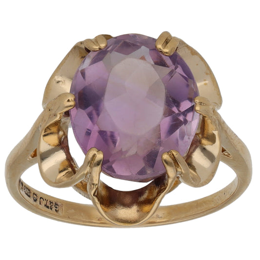 9ct Gold Amethyst Single Stone Ring Size L