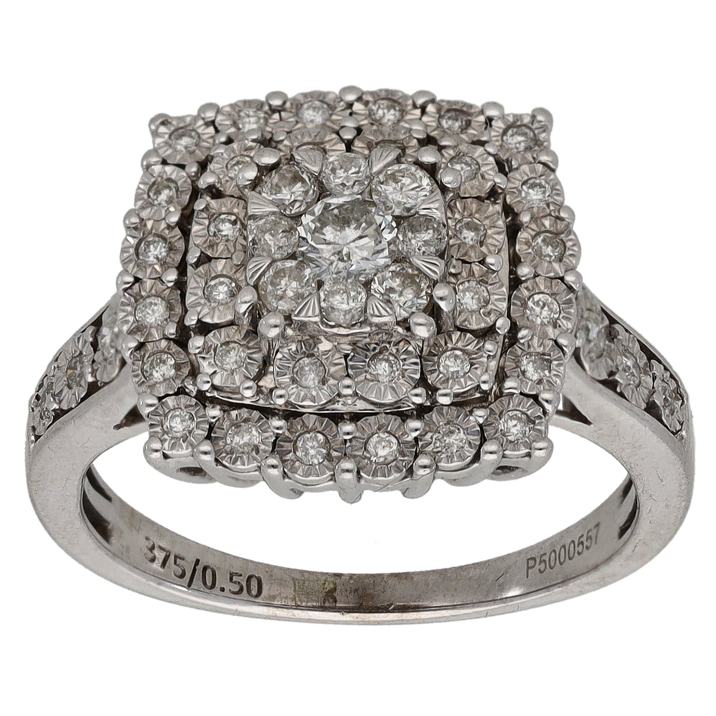 9ct White Gold 0.50ct Diamond Dress/Cocktail Ring Size O