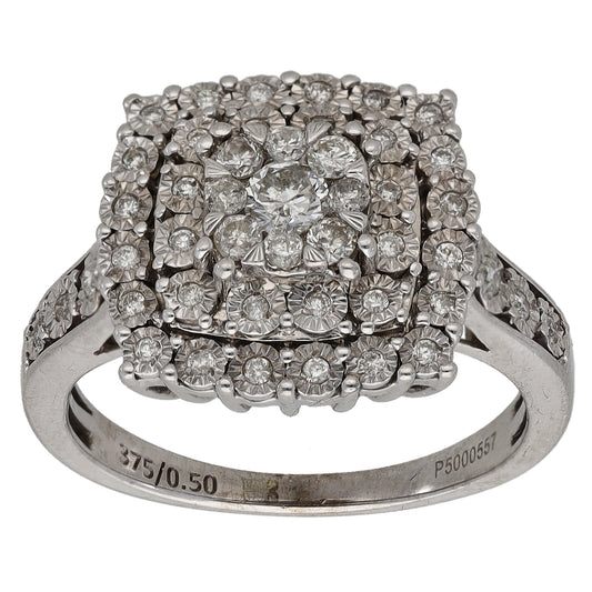 9ct White Gold 0.50ct Diamond Dress/Cocktail Ring Size O