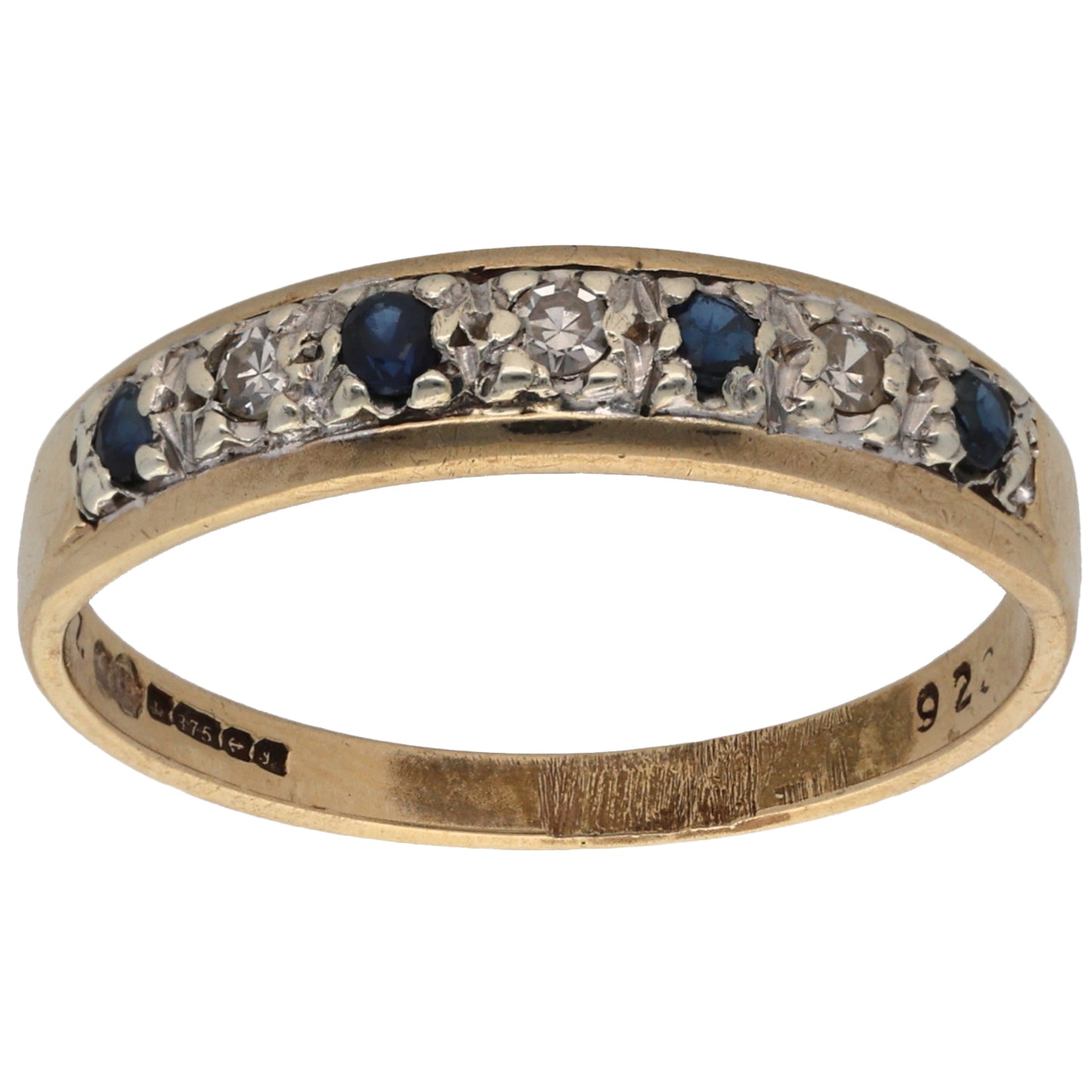 9ct Gold Sapphire & 0.03ct Diamond Half Eternity Ring Size P