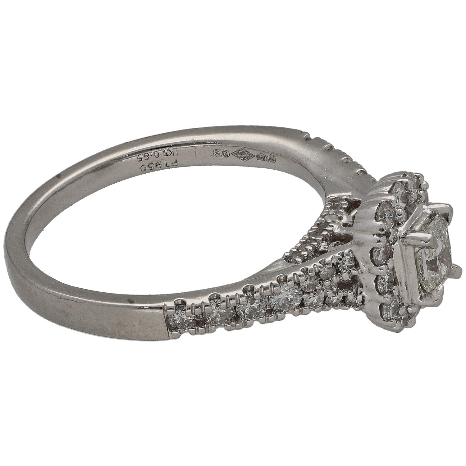 Platinum diamond cluster ring with square and round stones, size O