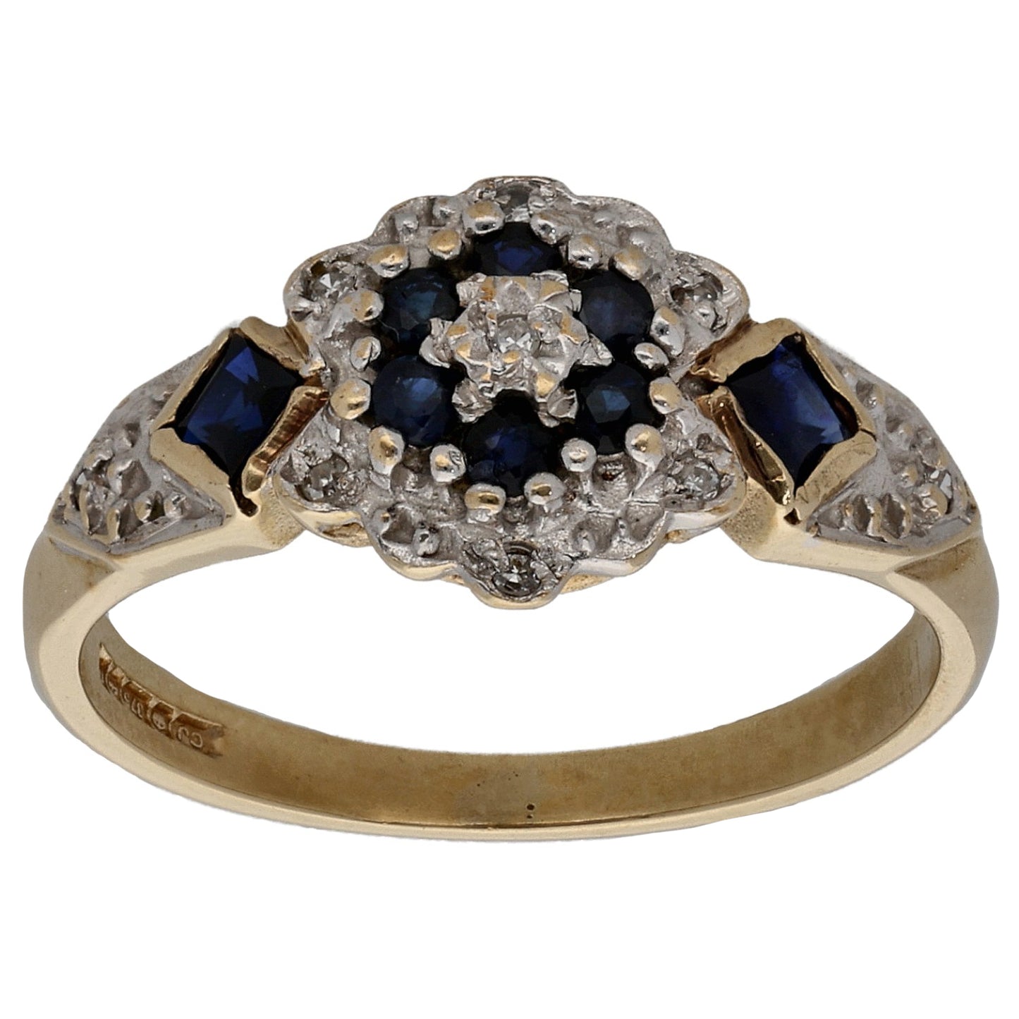 9ct Gold Sapphire & 0.04ct Diamond Dress/Cocktail Ring Size M