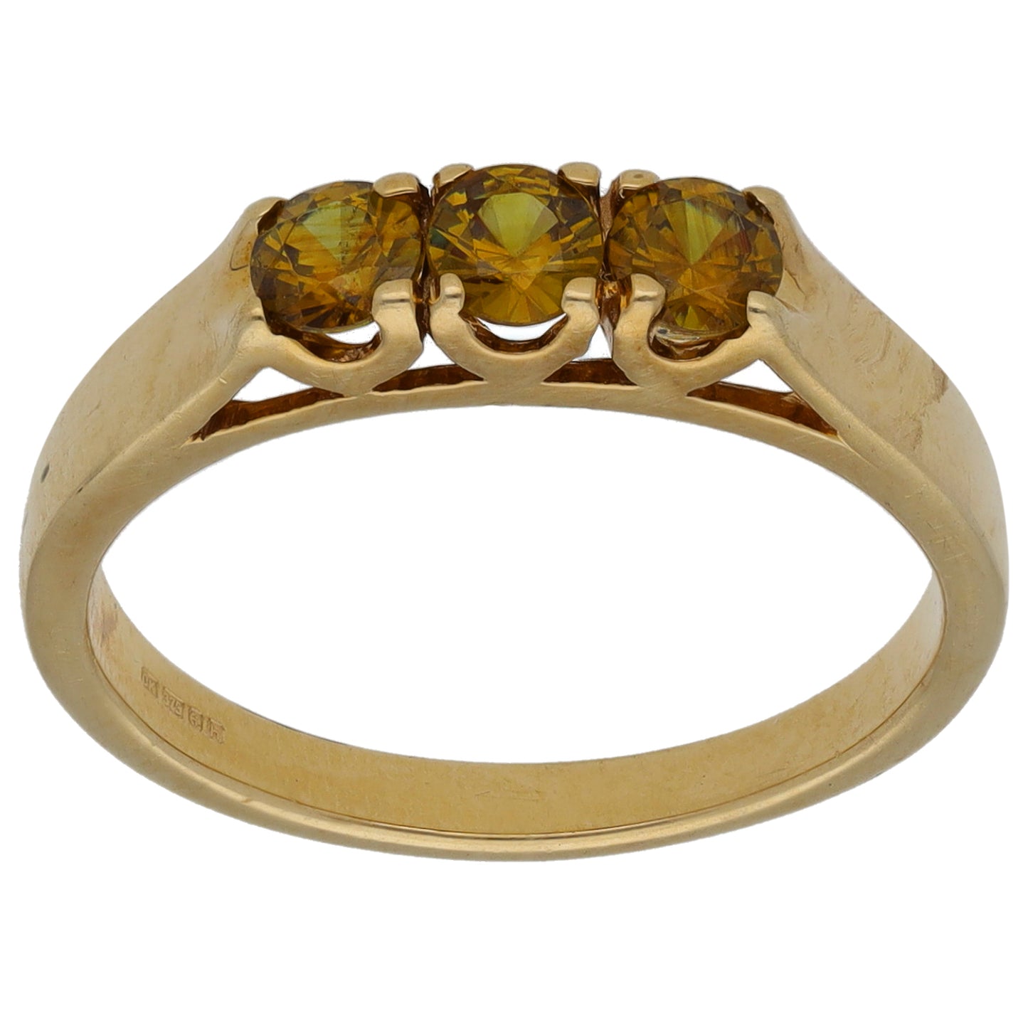 9ct Gold Imitation Gems Three Stone Ring Size N