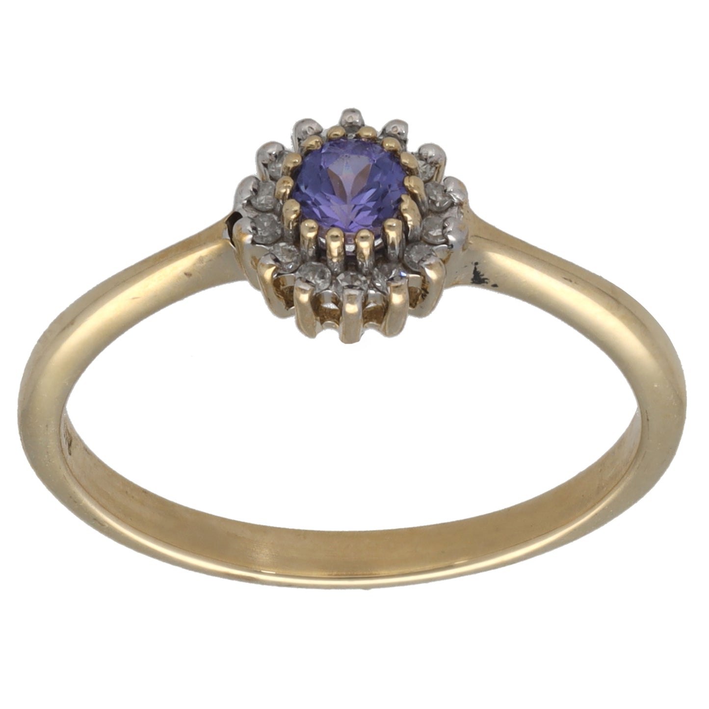 9ct Gold Tanzanite & 0.07ct Diamond Cluster Ring Size O