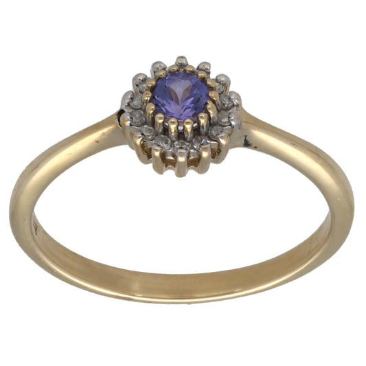 9ct Gold Tanzanite & 0.07ct Diamond Cluster Ring Size O