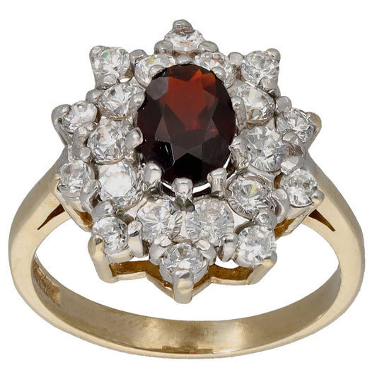 9ct Gold Garnet & Cubic Zirconia Dress/Cocktail Ring Size K