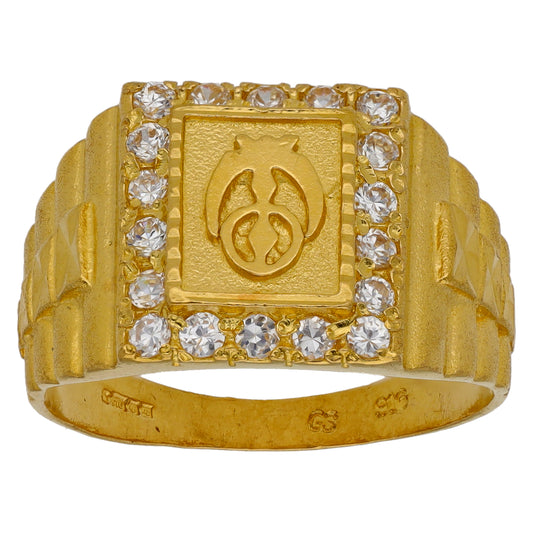 22ct Gold Cubic Zirconia Patterned Signet Ring Size S