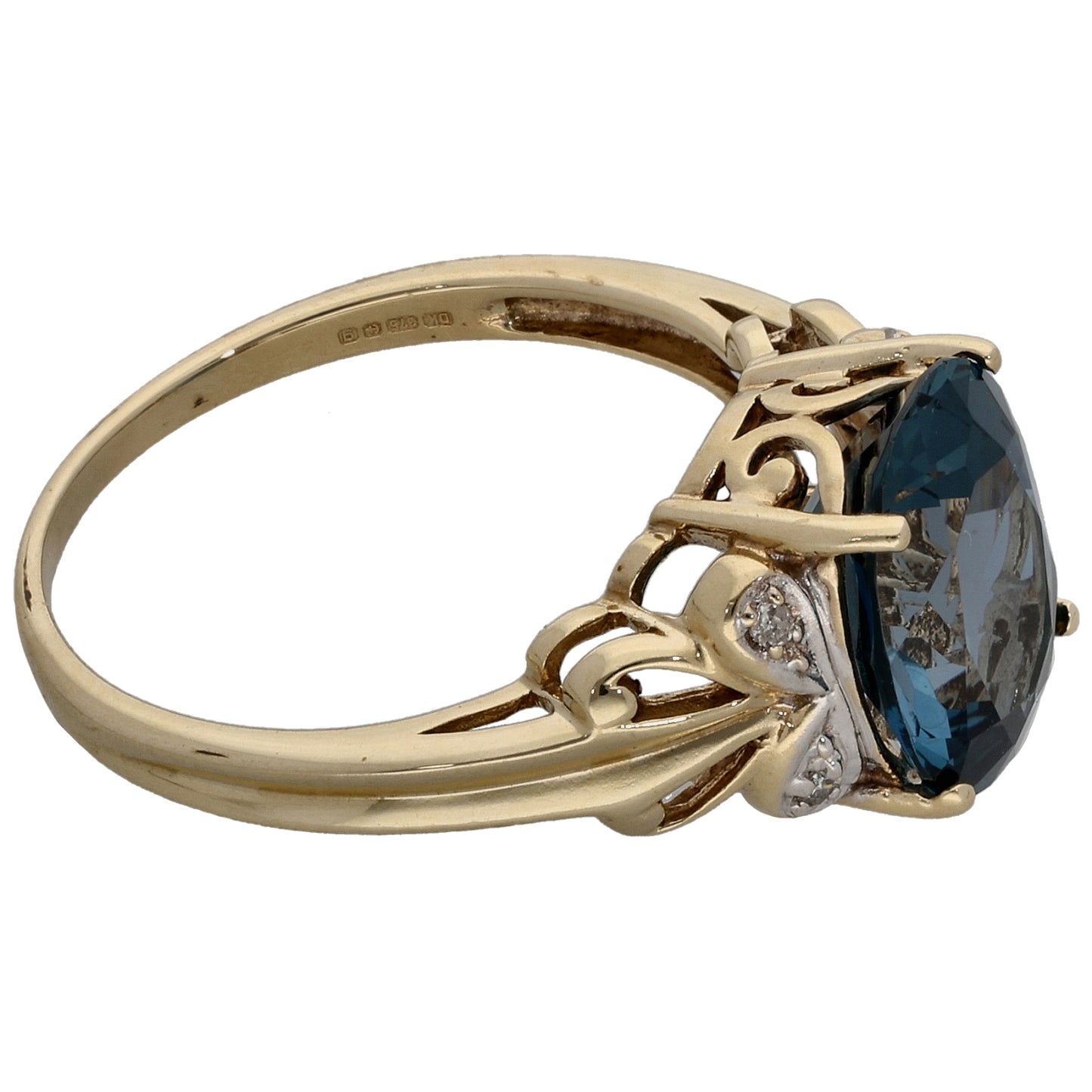 9ct Gold Topaz & 0.02ct Diamond Dress/Cocktail Ring Size O