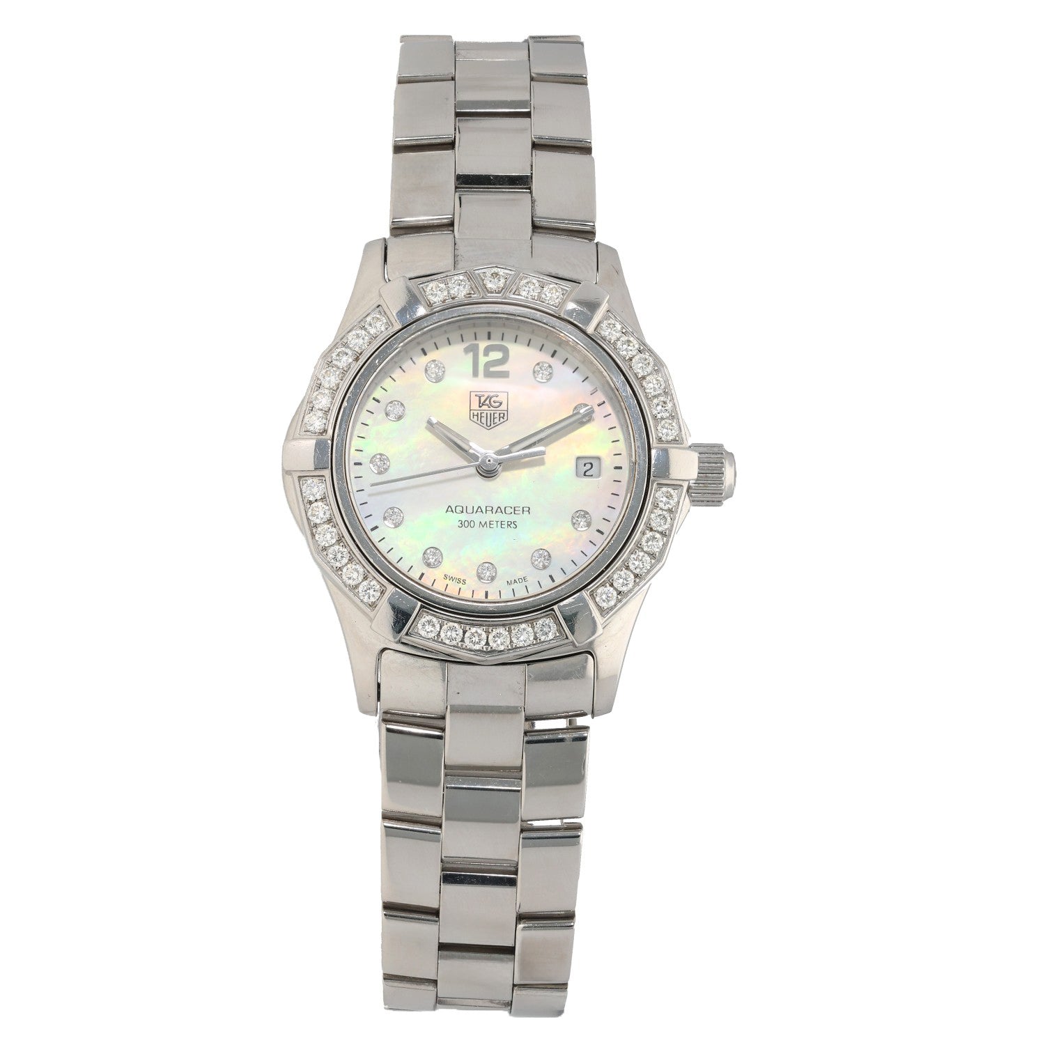 Tag Heuer Aquaracer WAF1416, with Mother of Pearl dial with a diamond hour markers and bezel.
