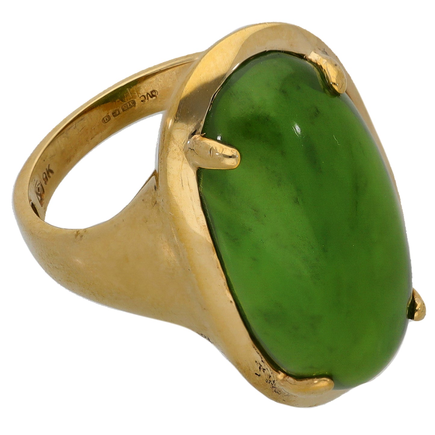 9ct Gold Jade Single Stone Ring Size L
