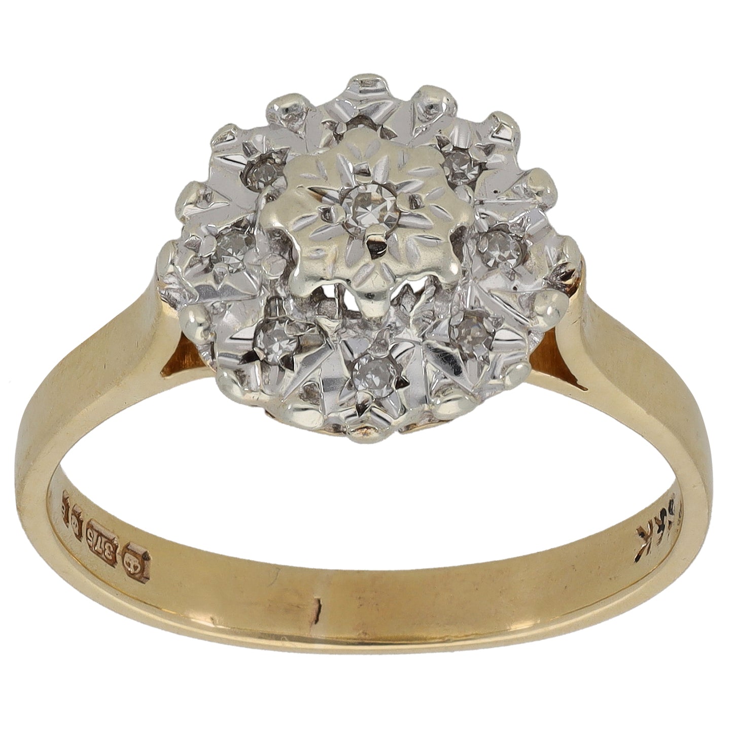 9ct Gold 0.05ct Diamond Cluster Ring Size O