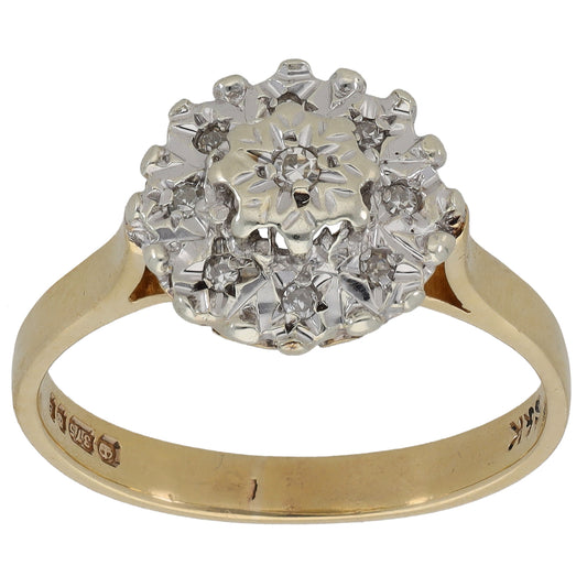 9ct Gold 0.05ct Diamond Cluster Ring Size O