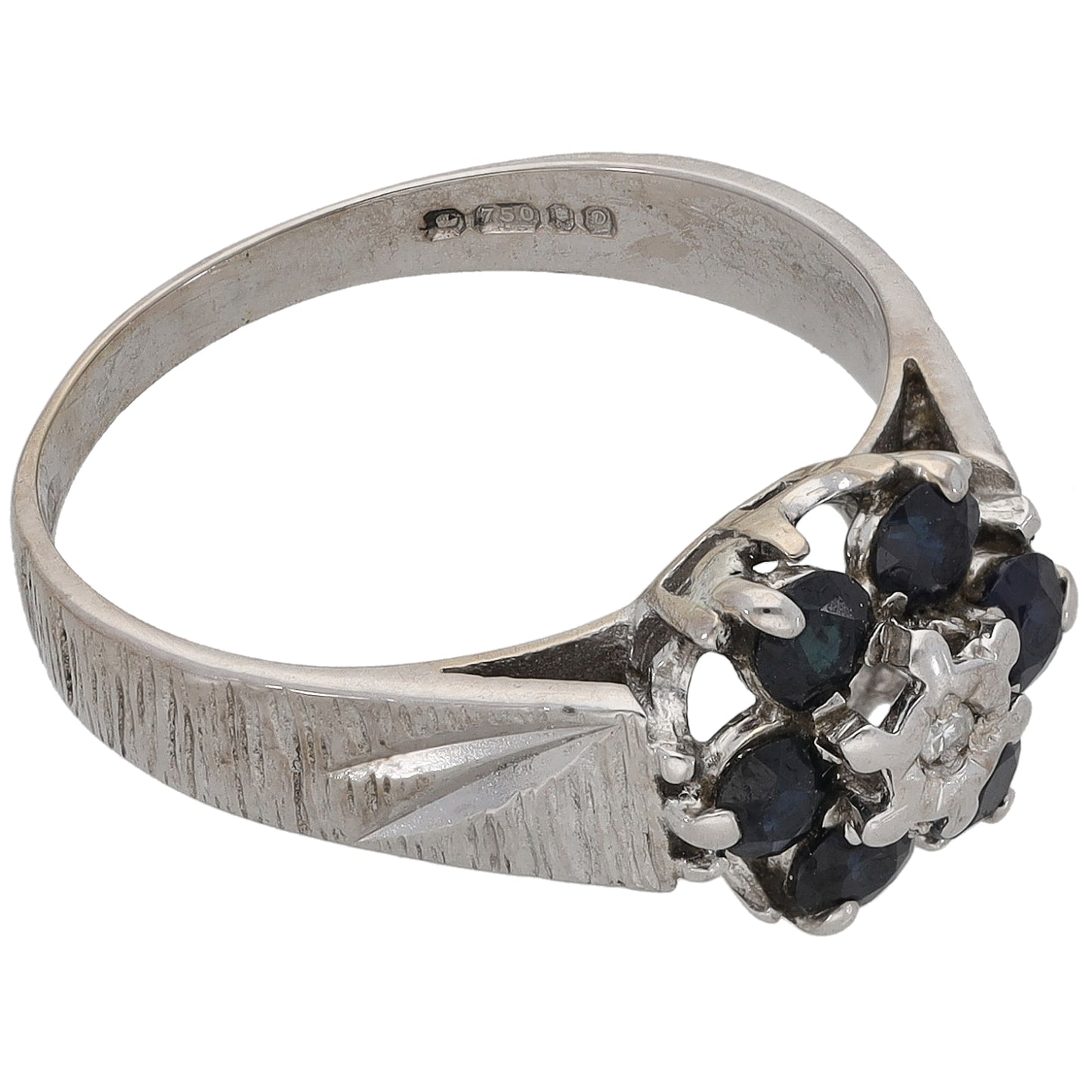 18ct White Gold 0.01ct Diamond & Sapphire Cluster Ring Size L