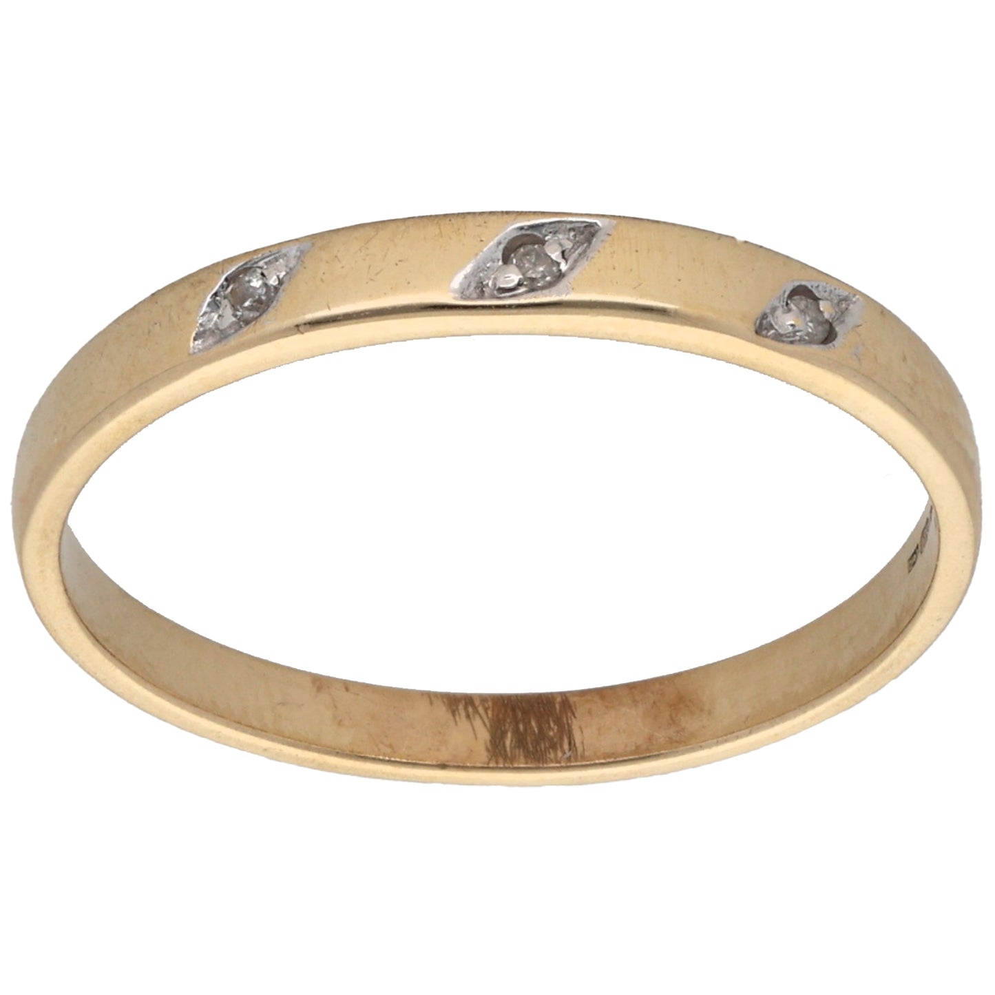 9ct Gold 0.015ct Diamond Three Stone Ring Size O