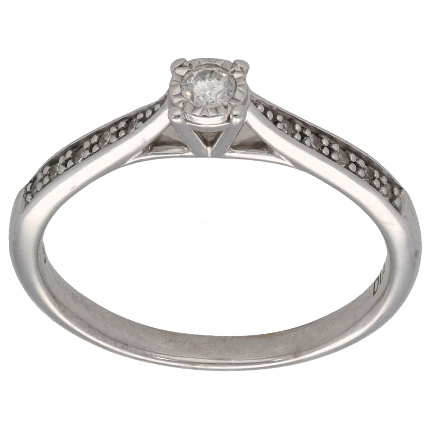 9ct White Gold 0.15ct Diamond Solitaire Ring With Accent Stones Size O