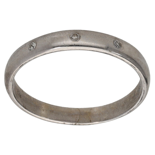 9ct White Gold 0.03ct Diamond Plain Wedding Ring Size Q
