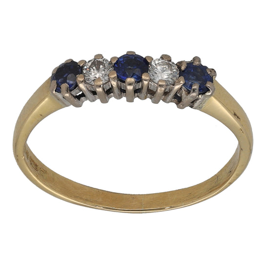18ct Gold Sapphire & 0.10ct Diamond Half Eternity Ring Size N