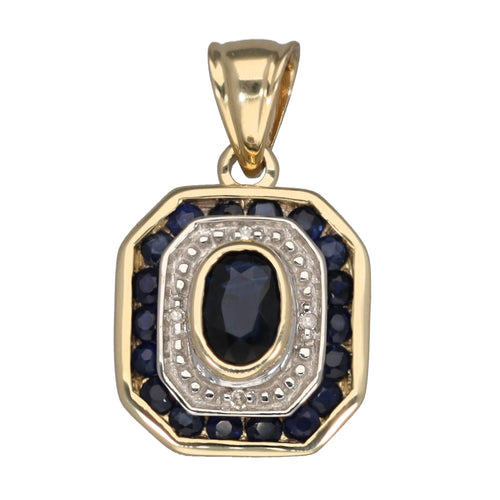 New 9ct Gold 0.02ct Diamond & Sapphire Pendant