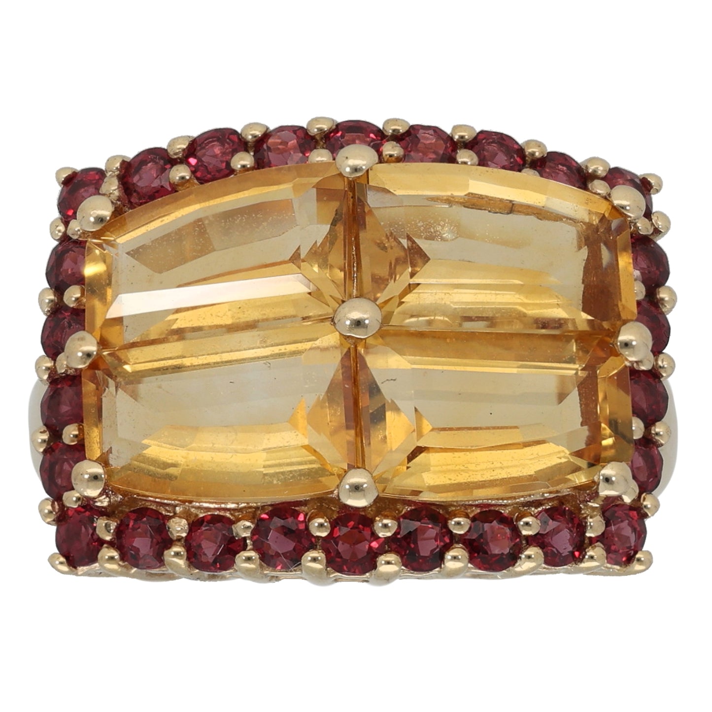 9ct Gold Citrine & Garnet Dress/Cocktail Ring Size O