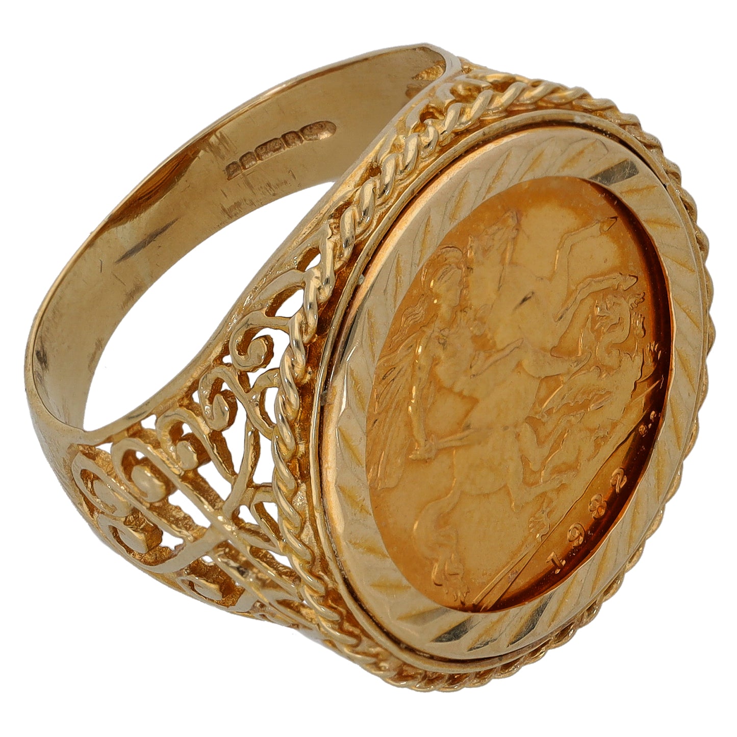 9ct Gold Half Sovereign Coin Ring Size Q