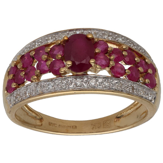 9ct Gold Ruby & 0.13ct Diamond Dress/Cocktail Ring Size Q