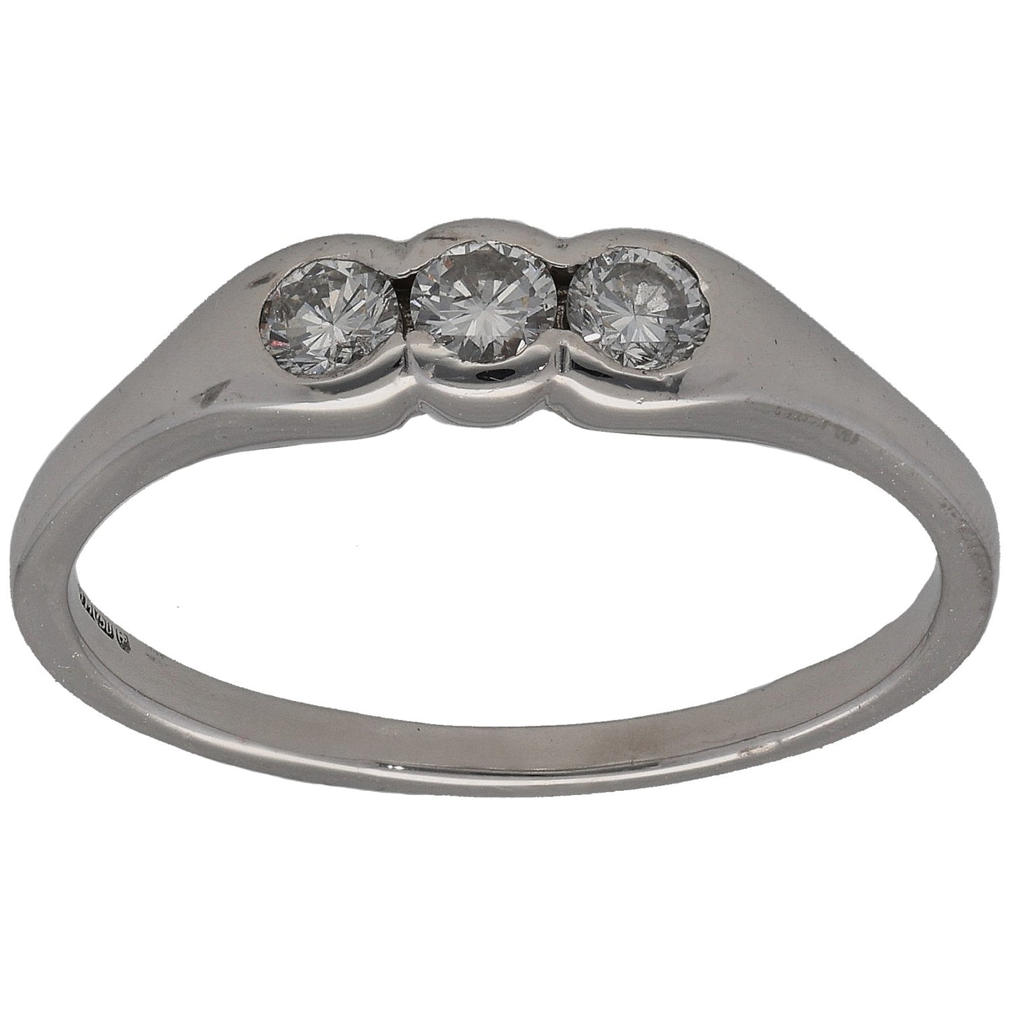 18ct White Gold 0.07ct Diamond Trilogy Ring Size T