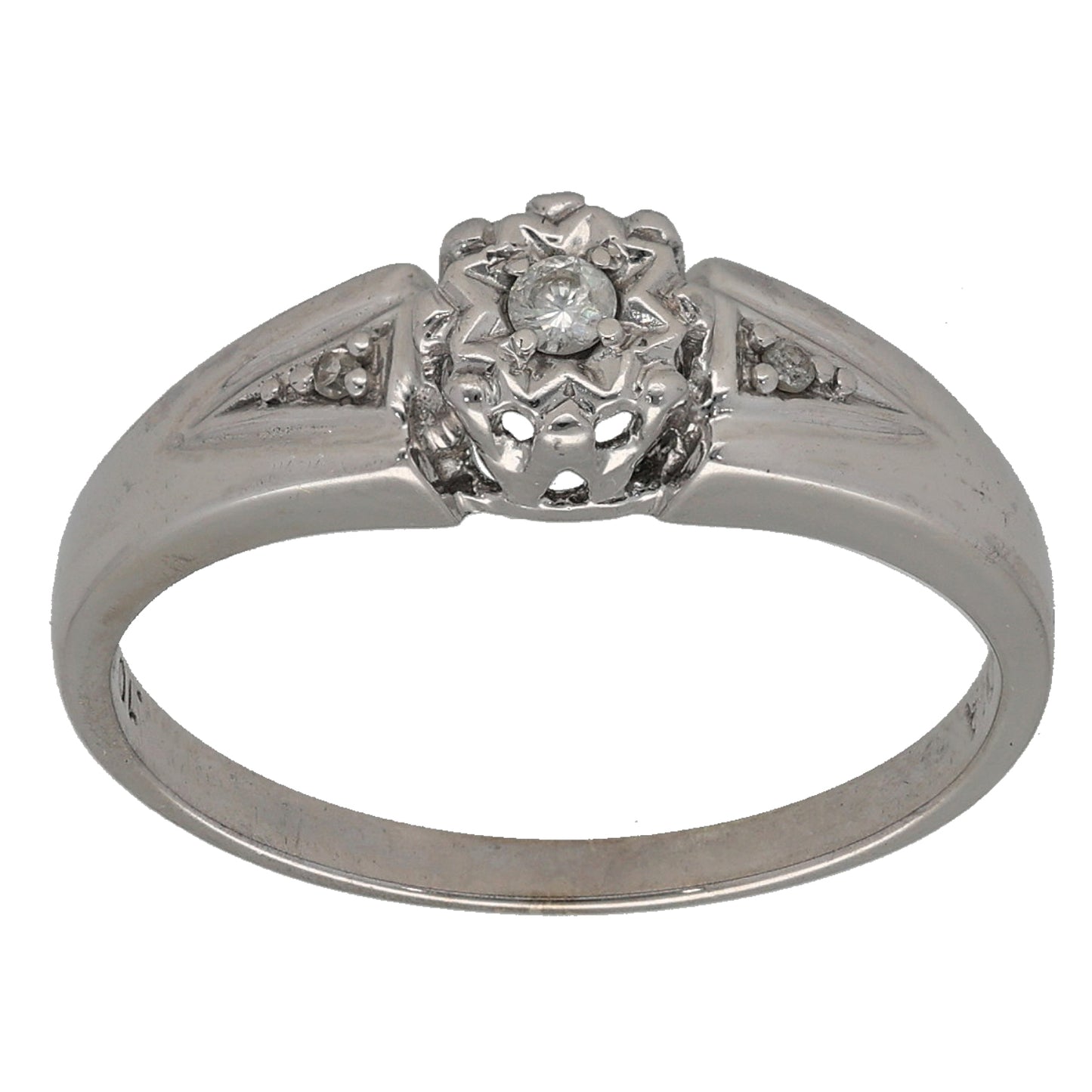 9ct White Gold 0.10ct Diamond Solitaire Ring With Accent Stones Size O