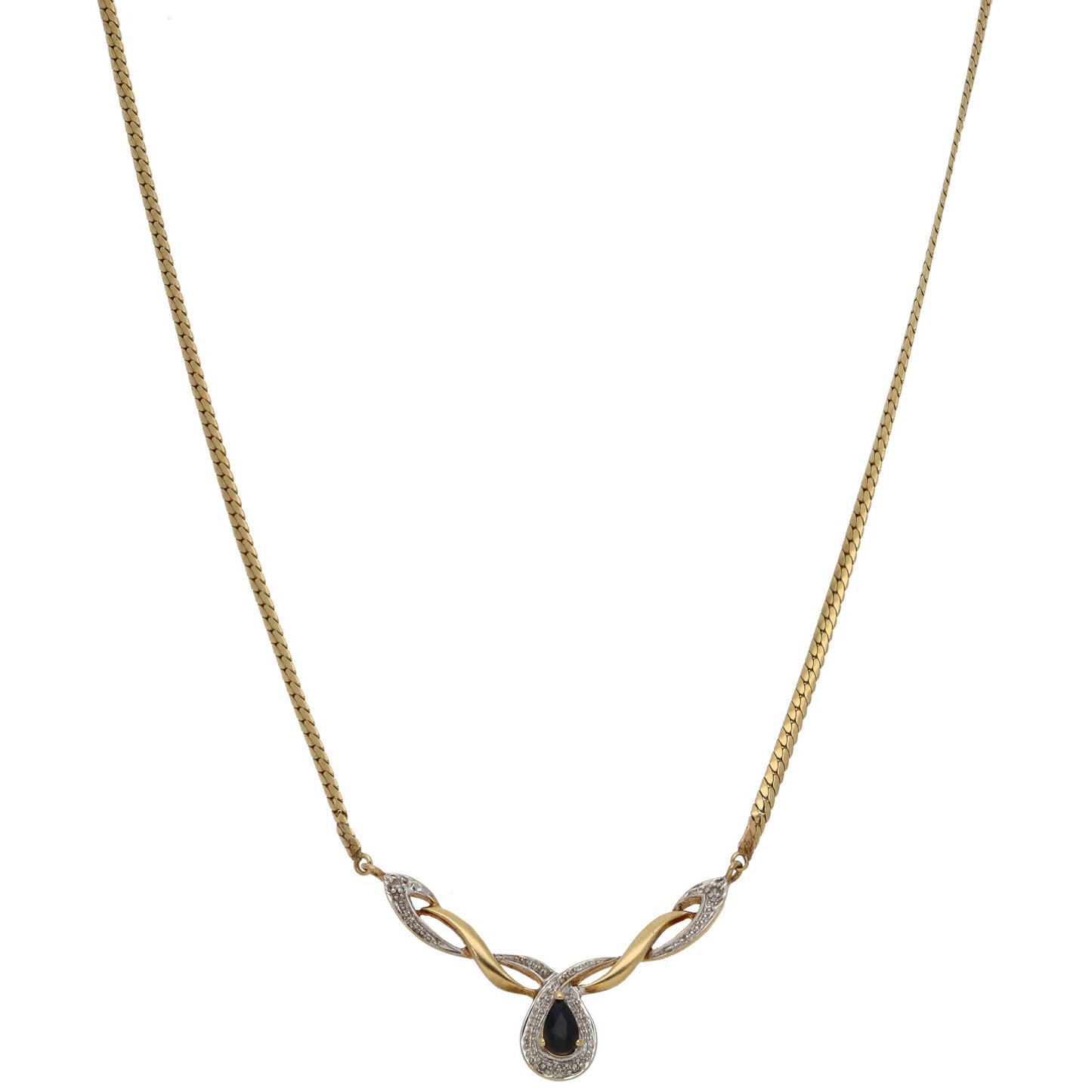 9ct Gold Sapphire & 0.02ct Diamond Fancy Necklace 14"