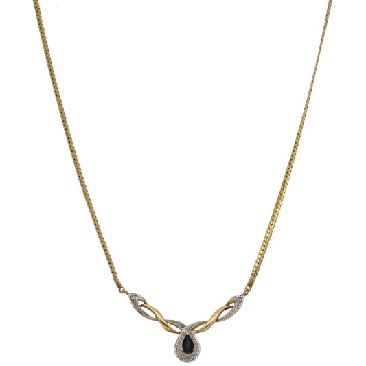 9ct Gold Sapphire & 0.02ct Diamond Fancy Necklace 14"