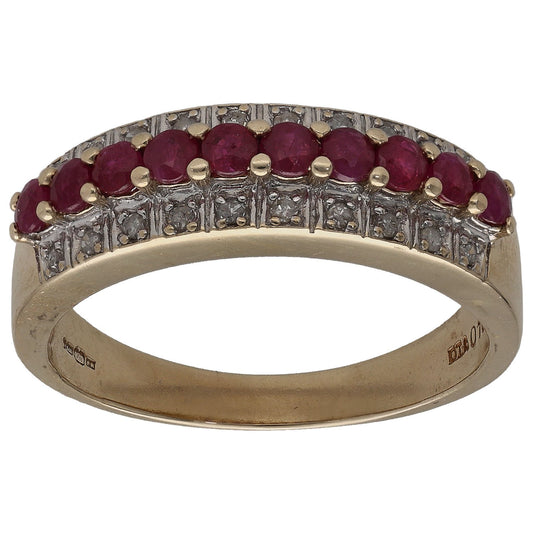 9ct Gold 0.10ct Diamond & Ruby Dress/Cocktail Ring Size P