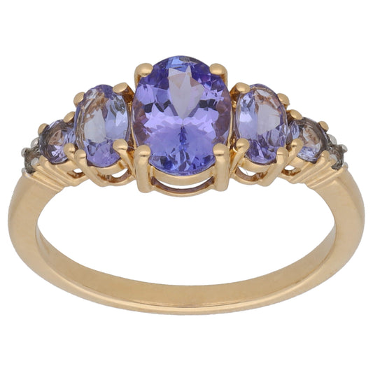 9ct Gold Tanzanite & Sapphire Dress/Cocktail Ring Size L