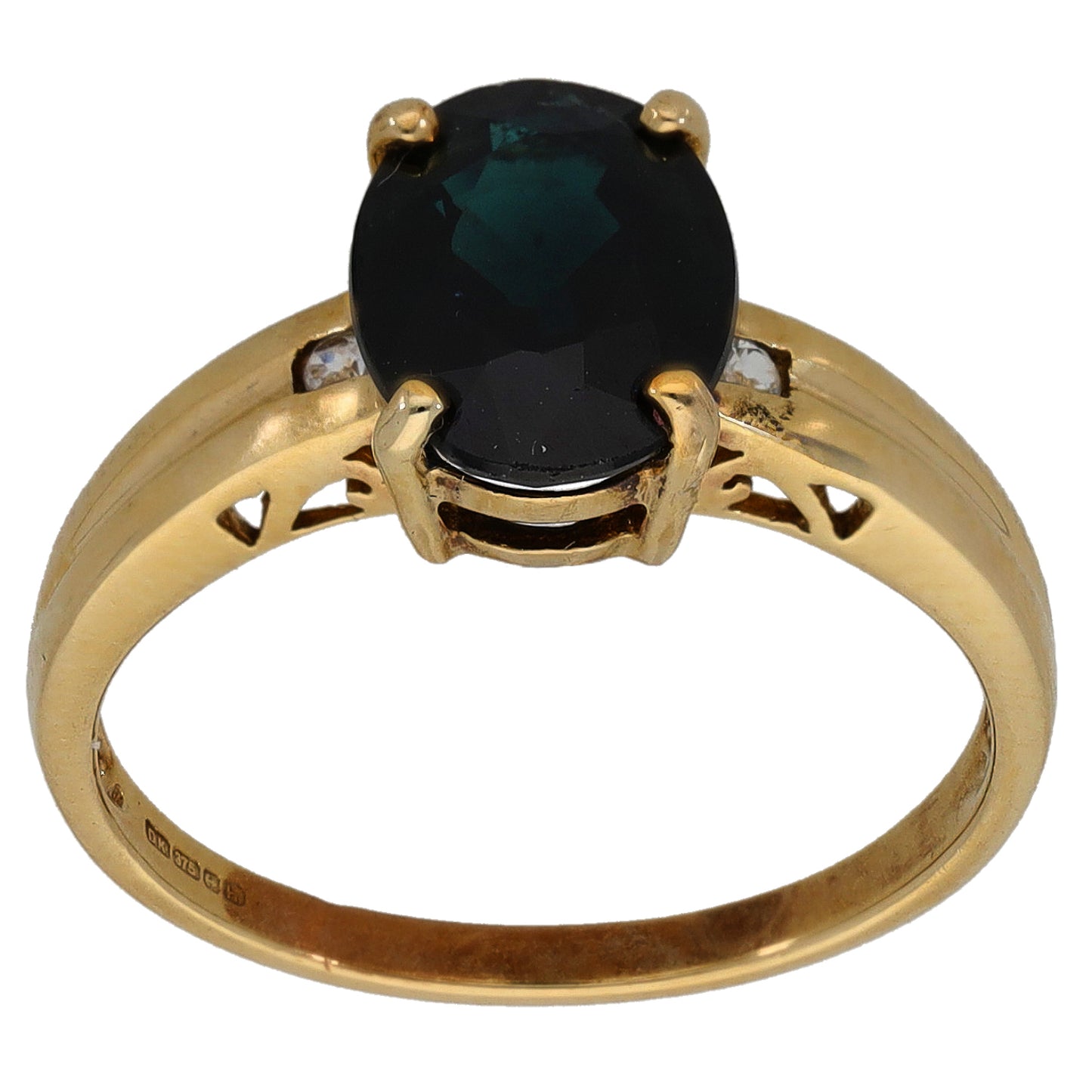 9ct Gold Sapphire & Imitation Gems Three Stone Ring Size M