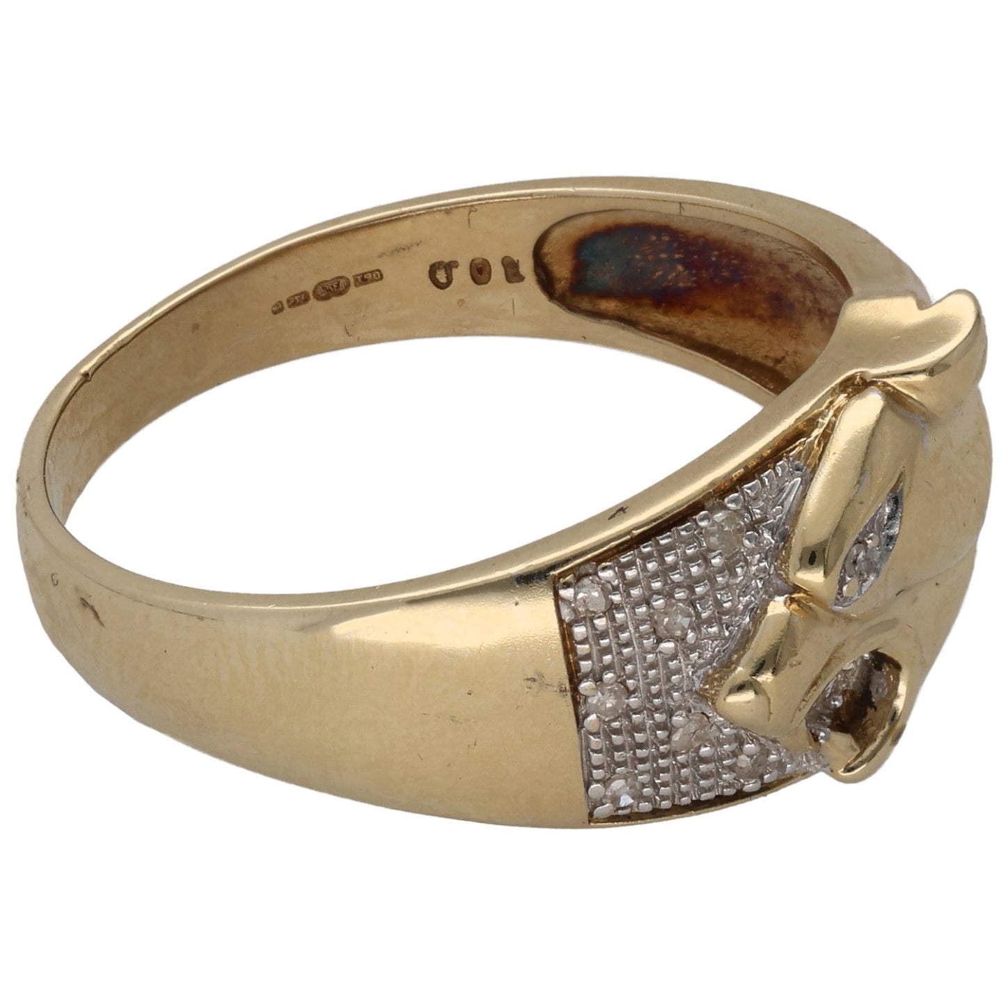 9ct Gold 0.10ct Diamond Panther Ring Size T