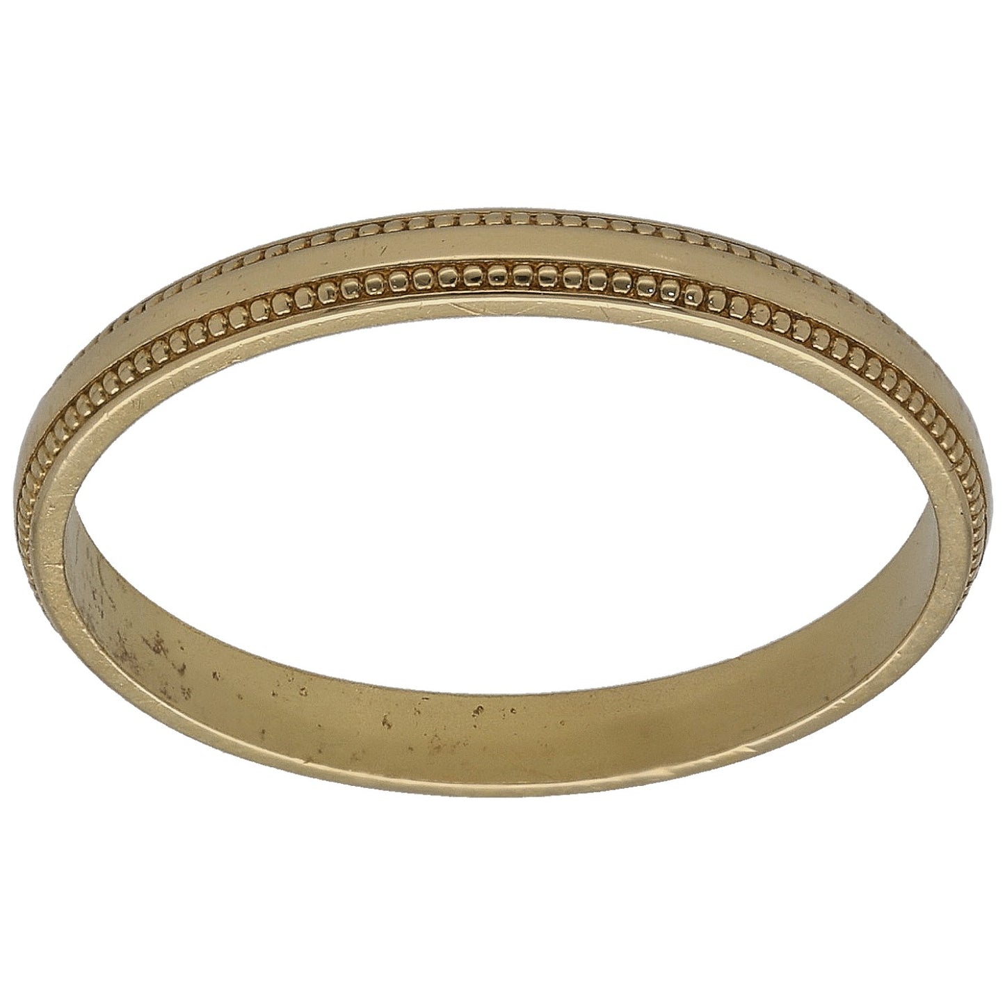 18ct gold plain wedding ring with beaded edge, side view