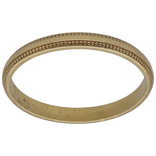 18ct gold plain wedding ring with beaded edge, side view