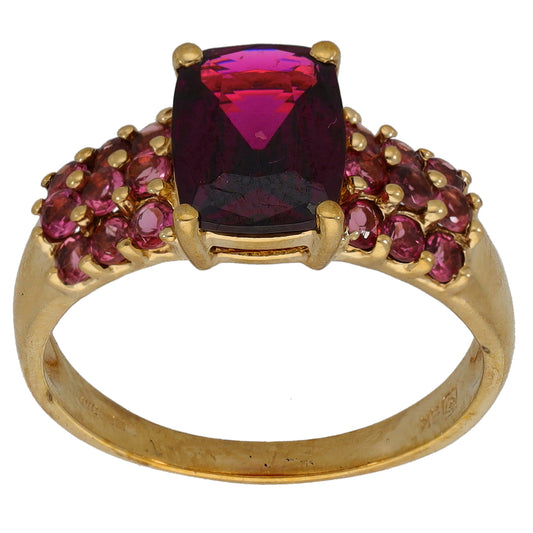9ct Gold Garnet & Tourmaline Single Stone Ring With Accents Size P