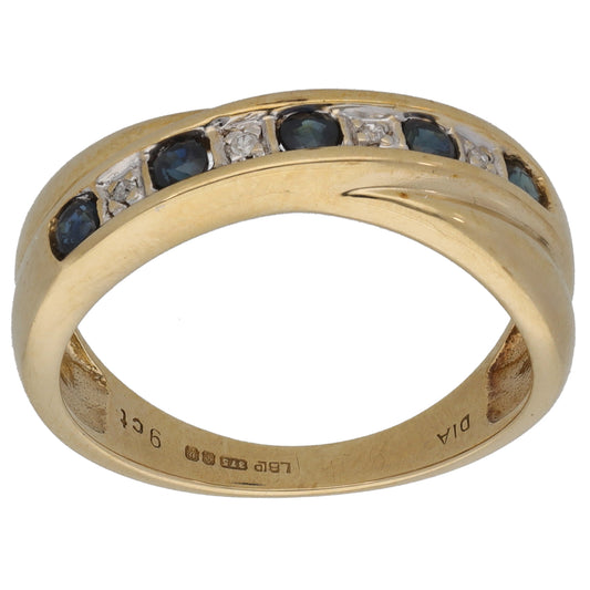 9ct Gold Sapphire & 0.02ct Diamond Half Eternity Ring Size M