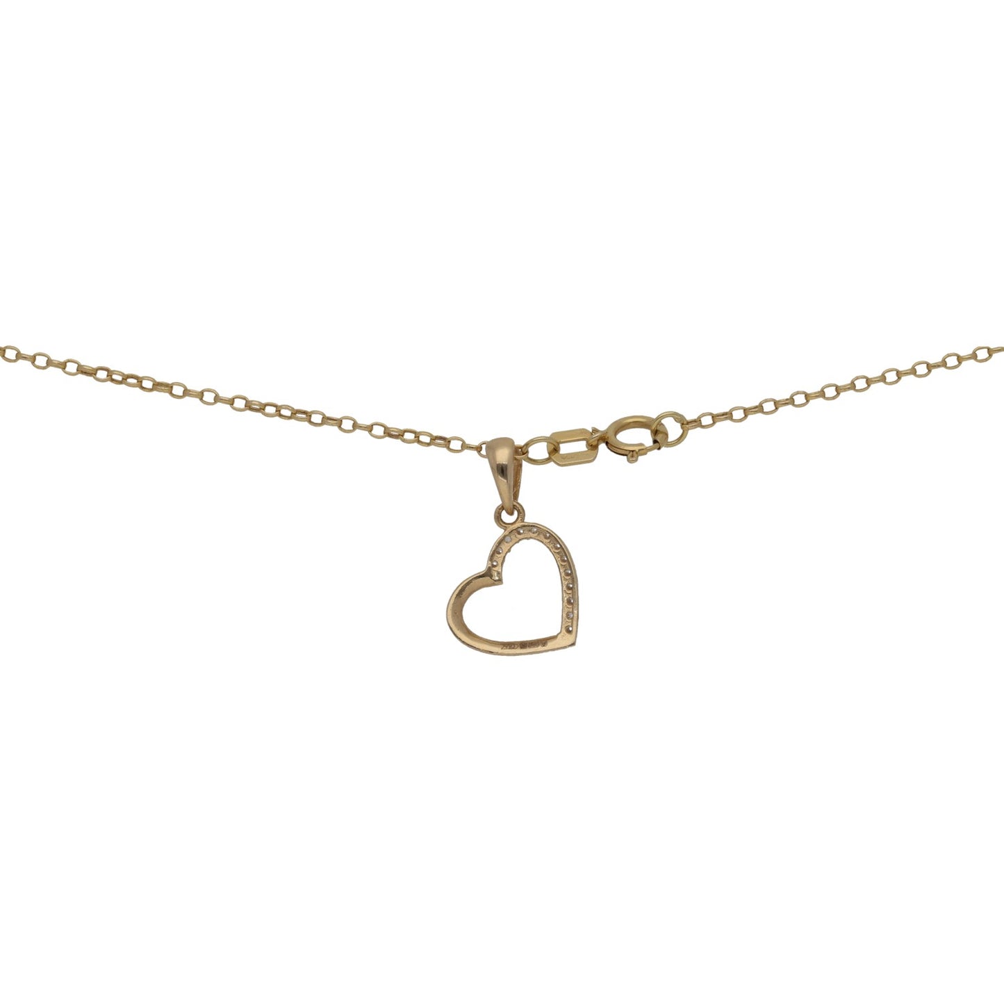 14ct Gold Cubic Zirconia Heart Pendant With Chain