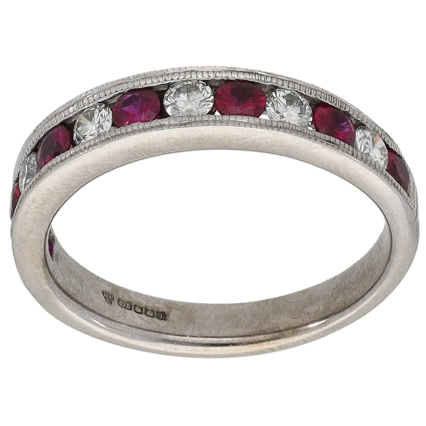 9ct White Gold Ruby & 0.30ct Diamond Half Eternity Ring Size N