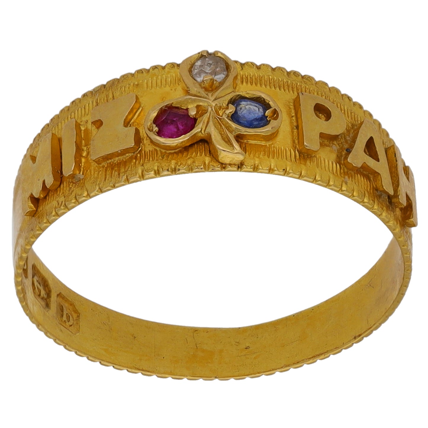 18ct Gold Ruby, Sapphire & Cubic Zirconia Mizpah Ring Size N