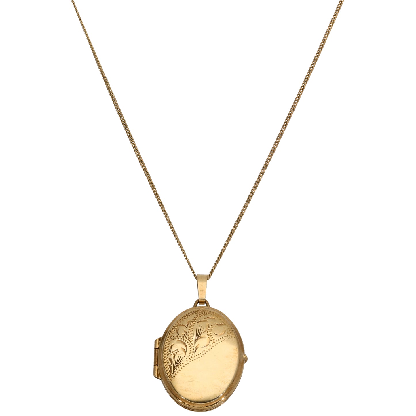 9ct Gold Patterned Locket Pendant With Chain