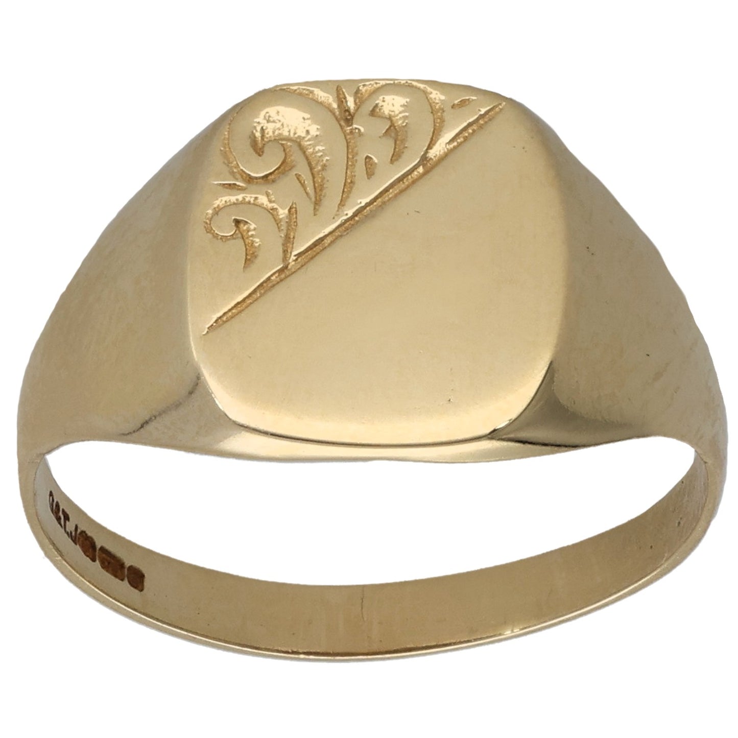 9ct gold patterned signet ring with oval crest on top