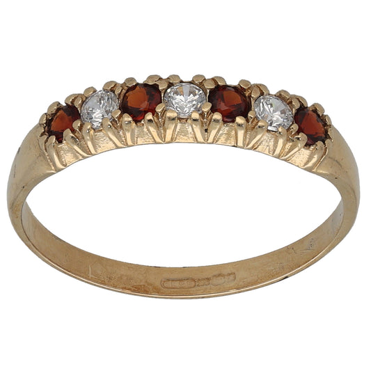 9ct Gold Garnet & Cubic Zirconia Half Eternity Ring Size Q