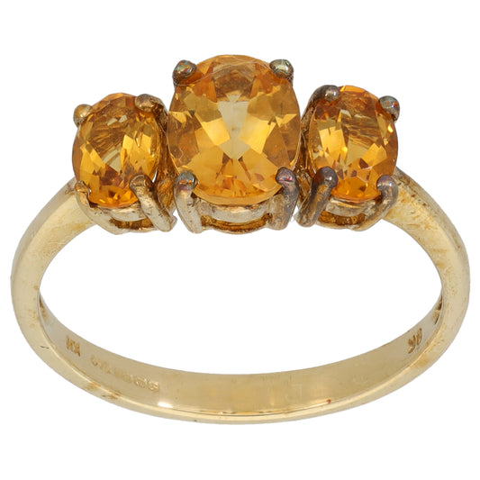 9ct Gold Citrine Three Stone Ring Size Q