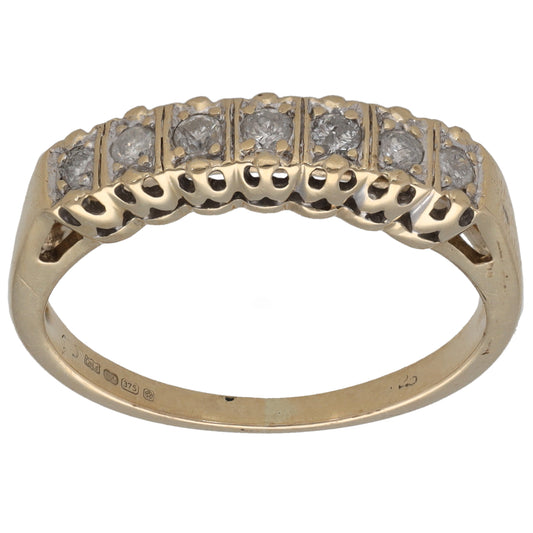 9ct yellow gold half eternity ring with round diamonds on top